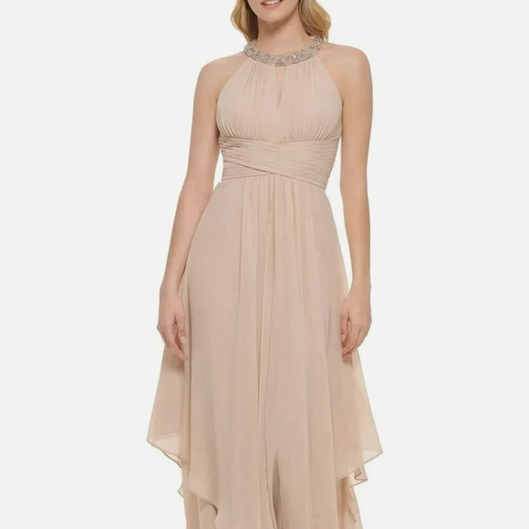 NWT Eliza J Halter Neck Sleeveless Chiffon Gown Dress Size 10 - Picture 9 of 11